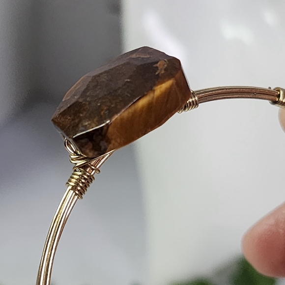 Tiger Eye Stone Nugget Wire Wrap Stack Bracelet - Picture 6 of 9